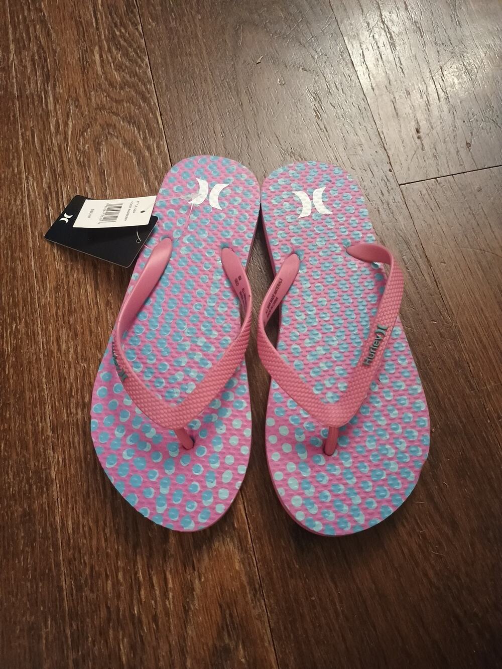 Size 6 Hurley Womens New Geo Raspberry Flip Flops sandals pink blue Geometric